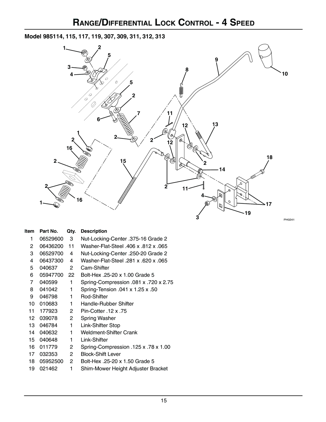 Gravely 985307, 985114, 985115, 985117, 985119, 985312, 985309, 985311, 985313, 08499200B RANGE/DIFFERENTIAL Lock Control 4 Speed 