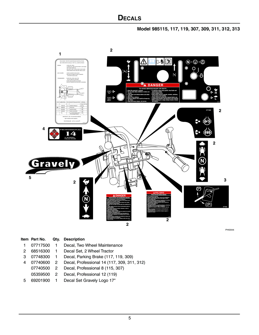 Gravely 985307, 985114, 985117, 985119, 985312, 985309, 985311, 985313, 08499200B manual Model 985115, 117, 119, 307, 309, 311, 312 