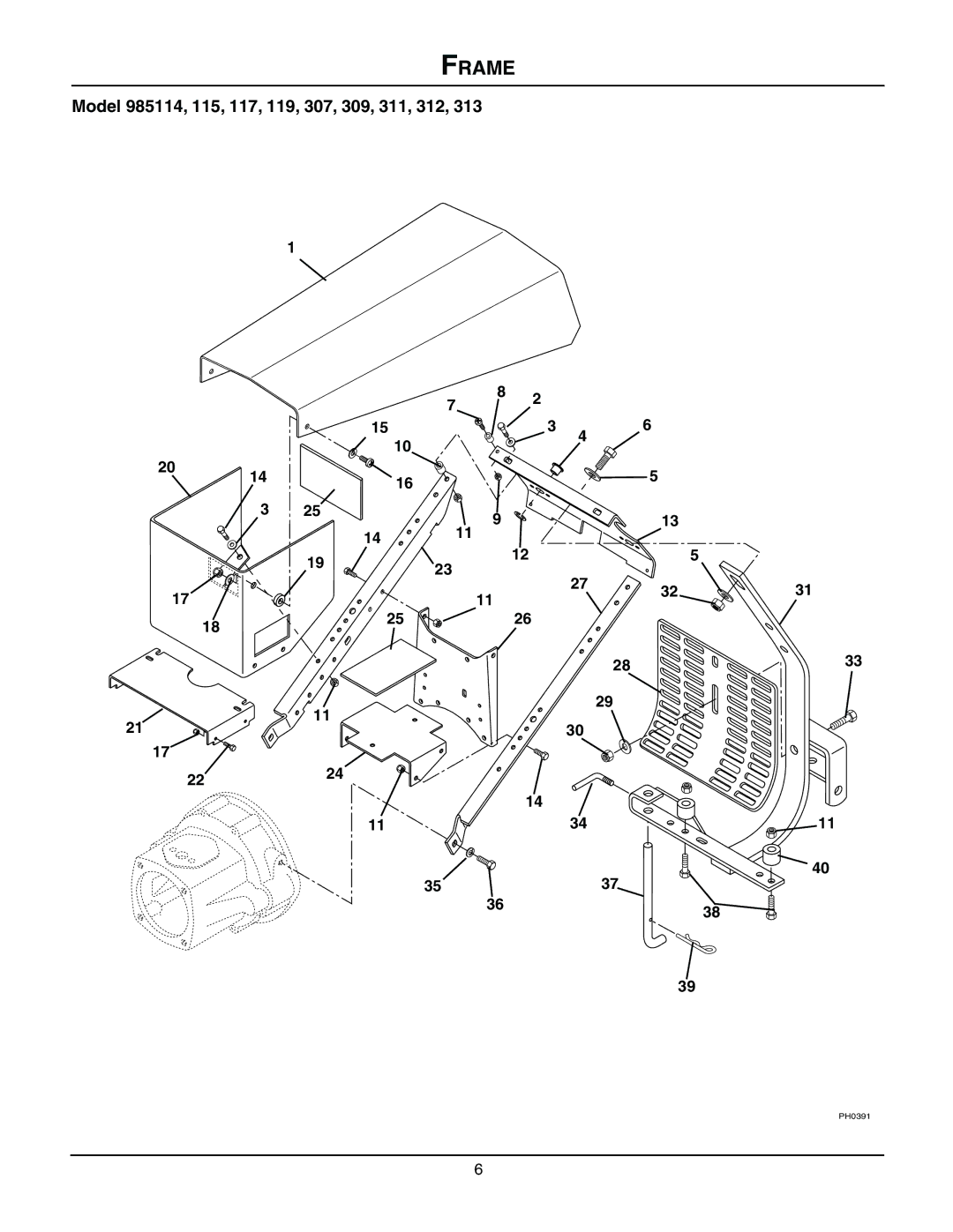 Gravely 985309, 985114, 985115, 985117, 985119, 985312, 985307, 985311, 985313, 08499200B manual Frame 