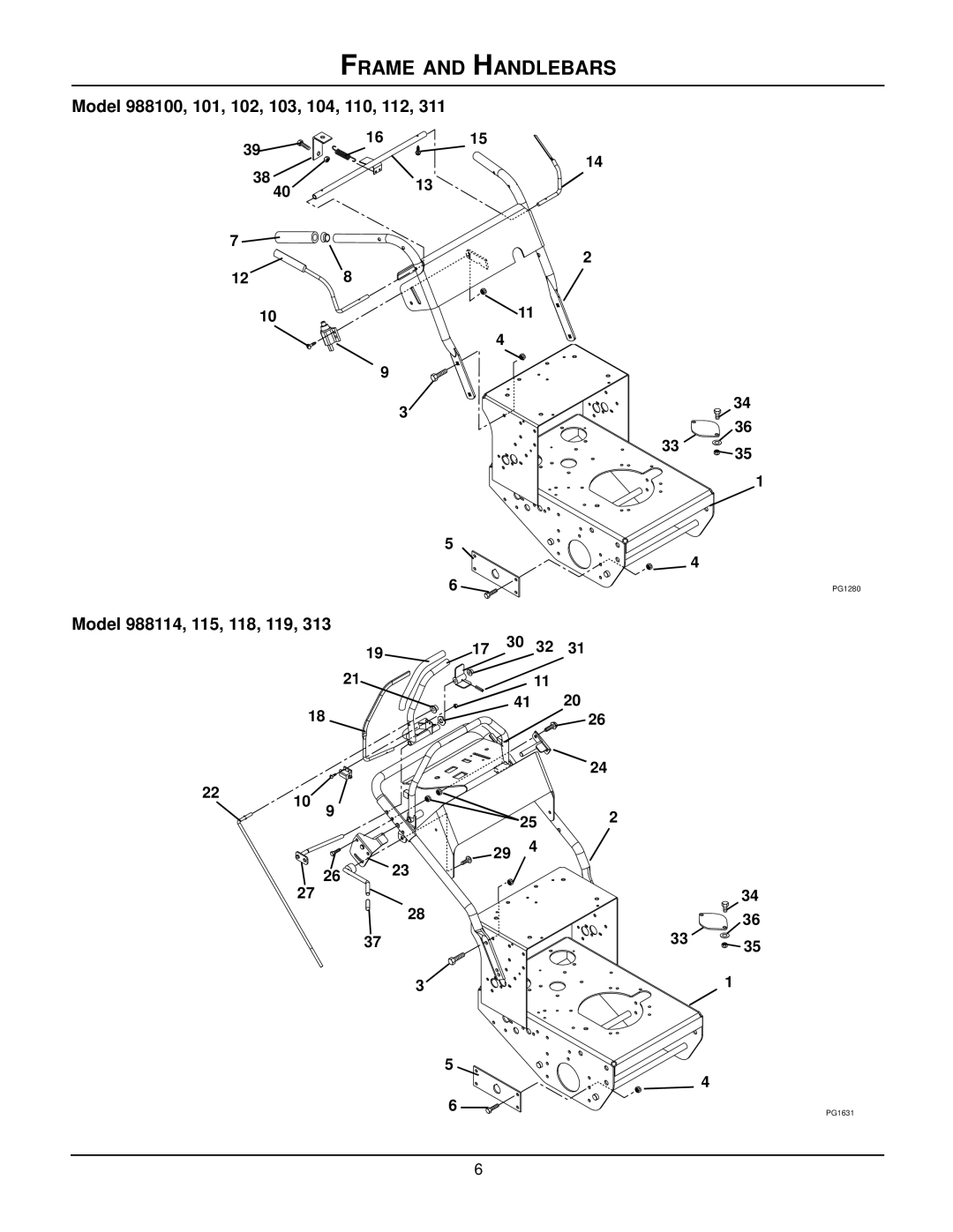 Gravely 988313, 988102, 988118, 988101, 988311, 988119, 988115 Frame and Handlebars, Model 988100, 101, 102, 103, 104, 110, 112 