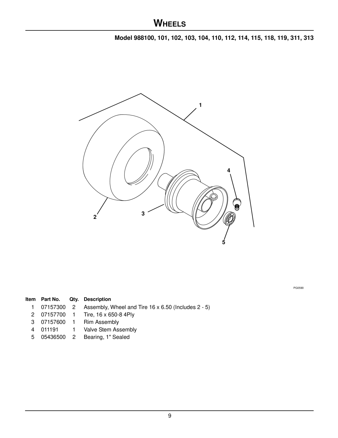 Gravely 988104, 988102, 988118, 988101, 988311, 988119, 988115, 988313, 988110, 988112, 988114, 988100, 988103 manual Wheels 