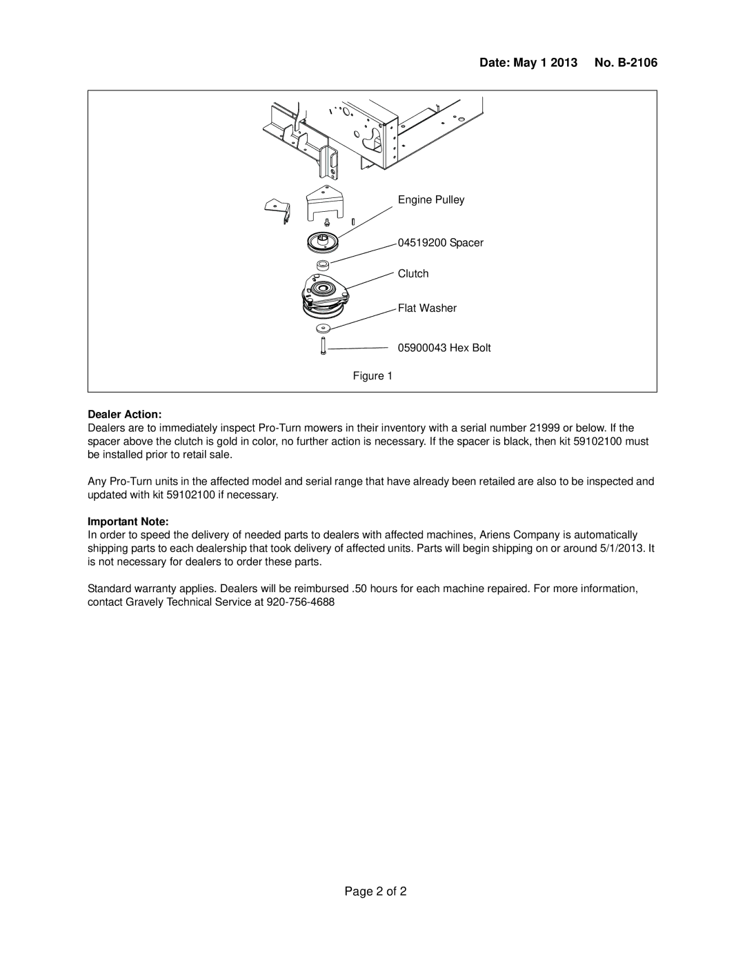 Gravely 991203, 991205, 991204, 991202, 991201, 991200 manual Dealer Action, Important Note 