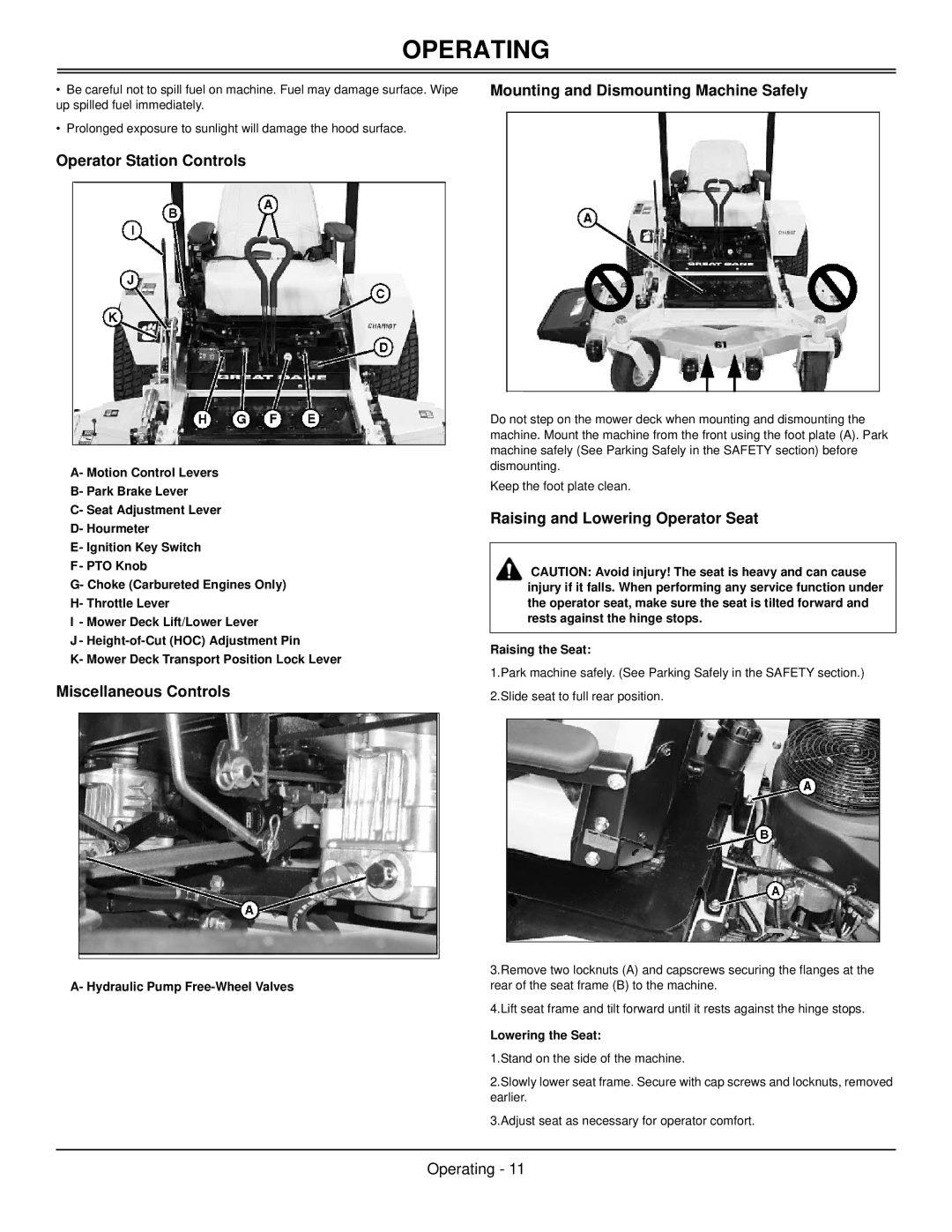 Great Dane GBKW2552S, GBKH2761S Operator Station Controls, Miscellaneous Controls, Mounting and Dismounting Machine Safely 