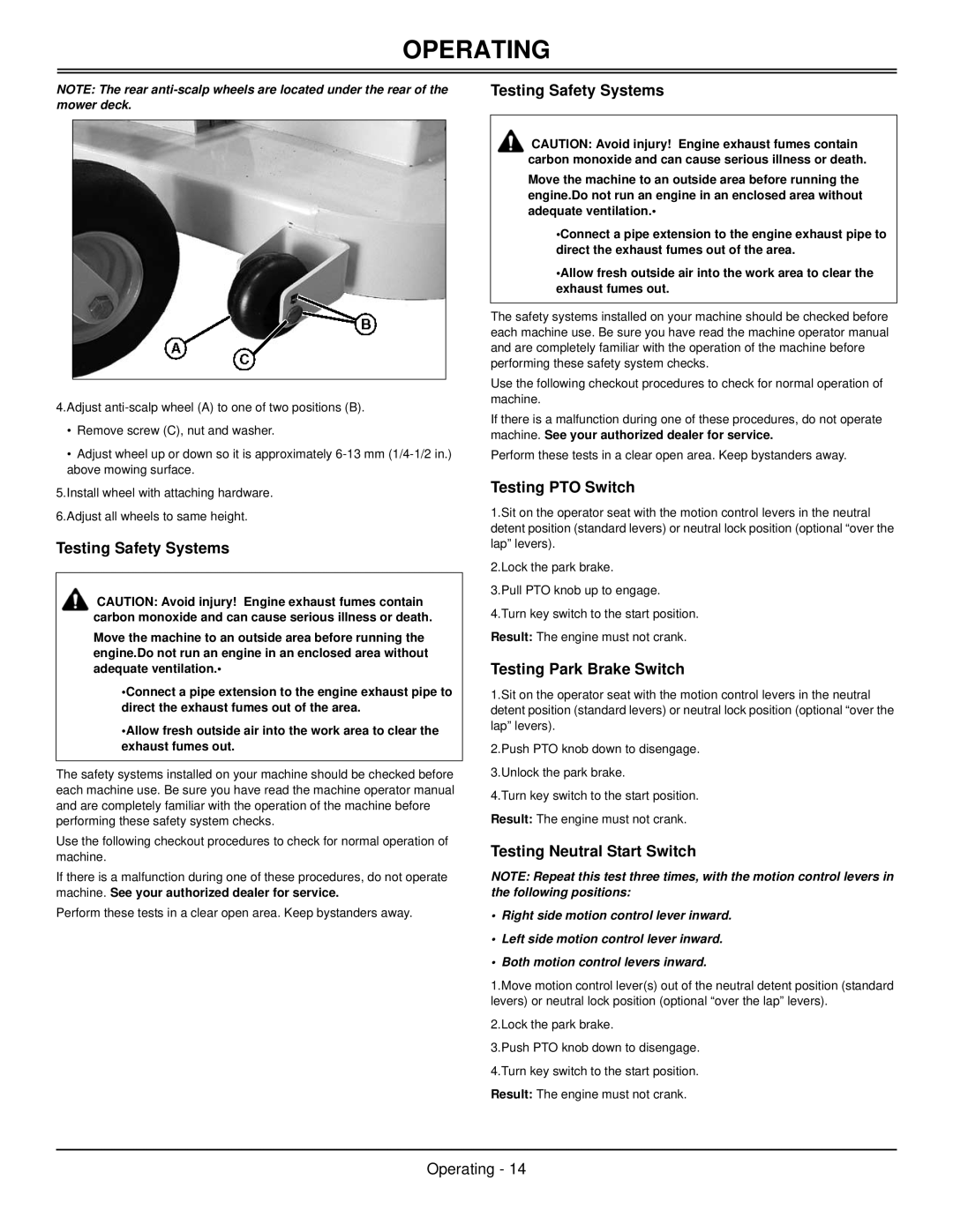 Great Dane GBKH2761S Testing Safety Systems, Testing PTO Switch, Testing Park Brake Switch, Testing Neutral Start Switch 