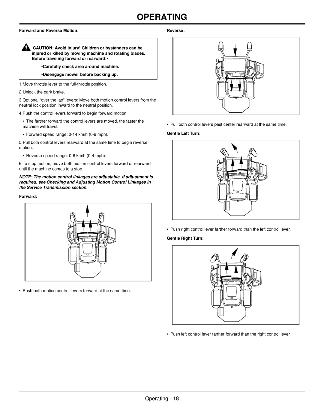 Great Dane GBKH2761S, GBKW2552S, GBKH2752S, GBKW2561S manual Forward, Reverse, Gentle Left Turn, Gentle Right Turn 