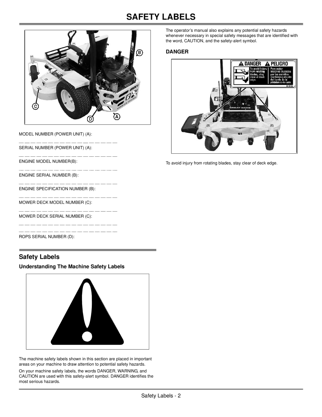 Great Dane GBKH2761S, GBKW2552S, GBKH2752S, GBKW2561S manual Understanding The Machine Safety Labels 