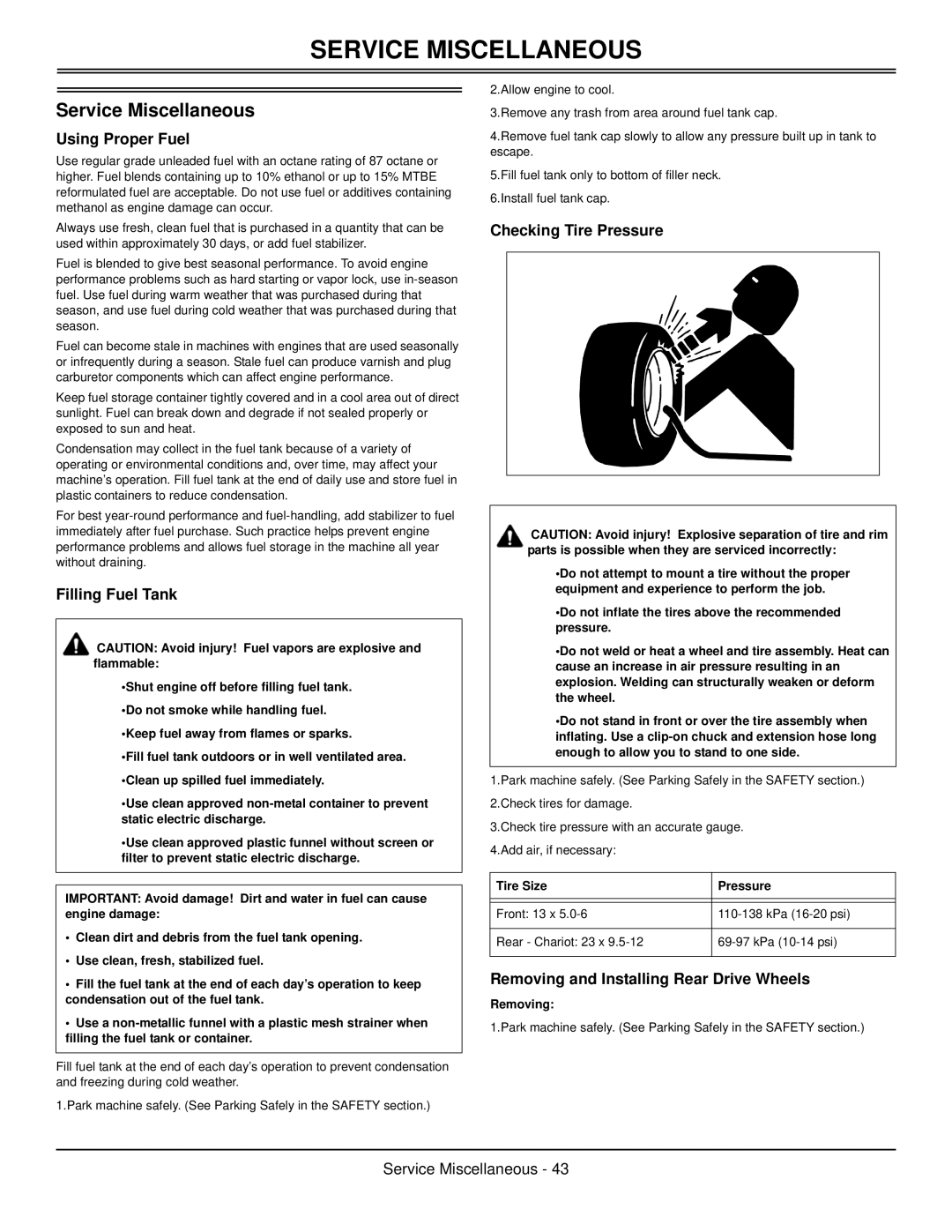 Great Dane GBKW2552S, GBKH2761S, GBKH2752S, GBKW2561S manual Service Miscellaneous 