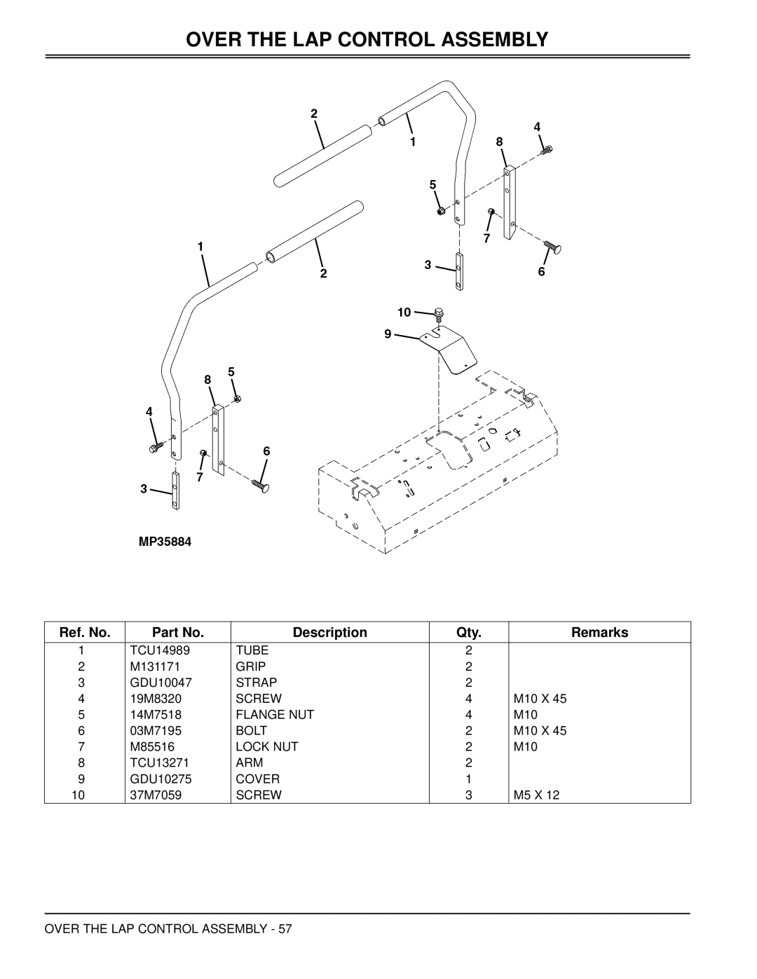 Great Dane GBKW2561S, GBKH2761S, GBKW2552S, GBKH2752S manual Over the LAP Control Assembly 