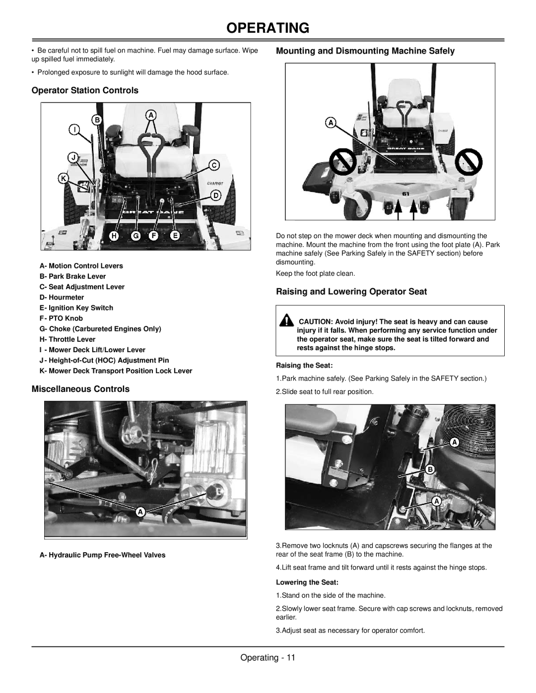 Great Dane GCBV2348S, GCBV2361S Operator Station Controls, Miscellaneous Controls, Mounting and Dismounting Machine Safely 