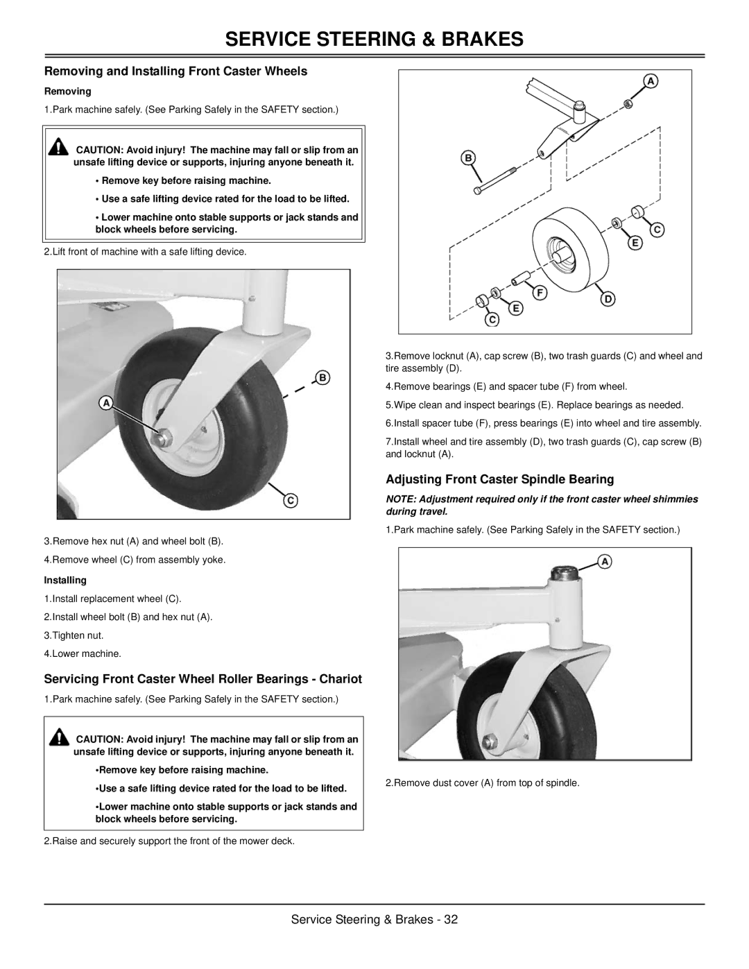 Great Dane GCBR2652S Removing and Installing Front Caster Wheels, Servicing Front Caster Wheel Roller Bearings Chariot 