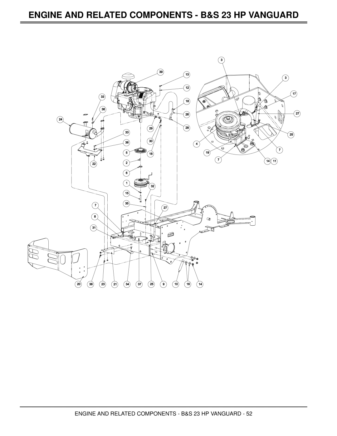 Great Dane GCBV2361S, GCKA1952S, GCBR2661S, GCKH2348S, GCBV2348S, GCKH2361S Engine and Related Components B&S 23 HP Vanguard 