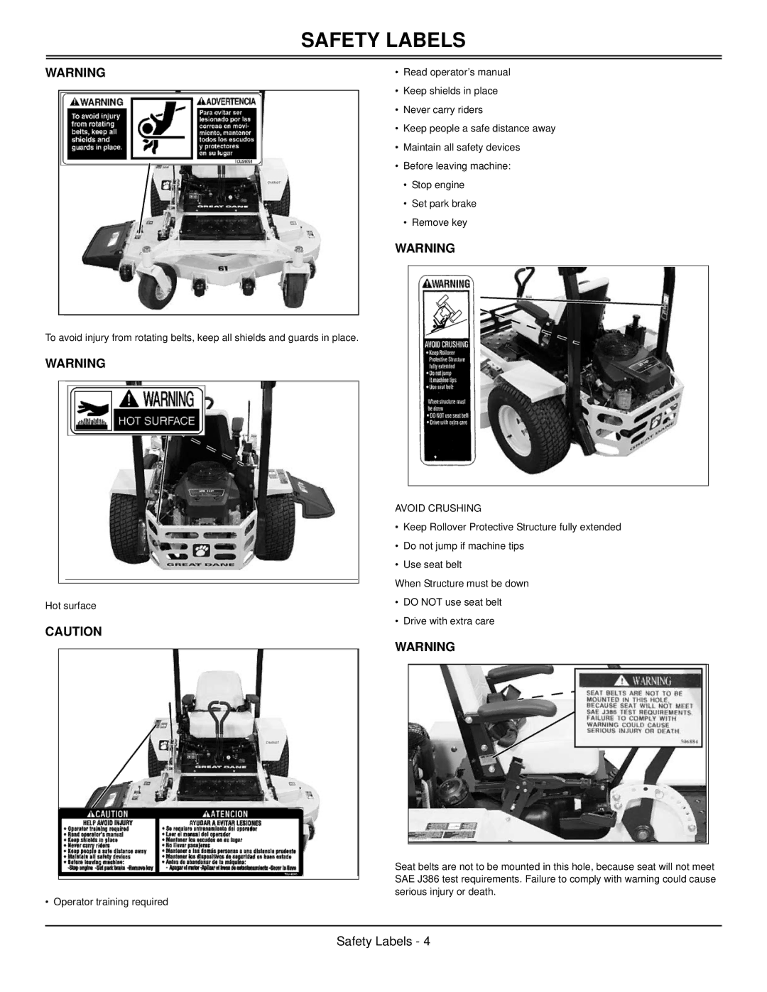 Great Dane GCKH2352S, GCBV2361S, GCKA1952S, GCBR2661S, GCKH2348S, GCBV2348S, GCKH2361S, GCBR2652S, GCKA1948S manual Avoid Crushing 