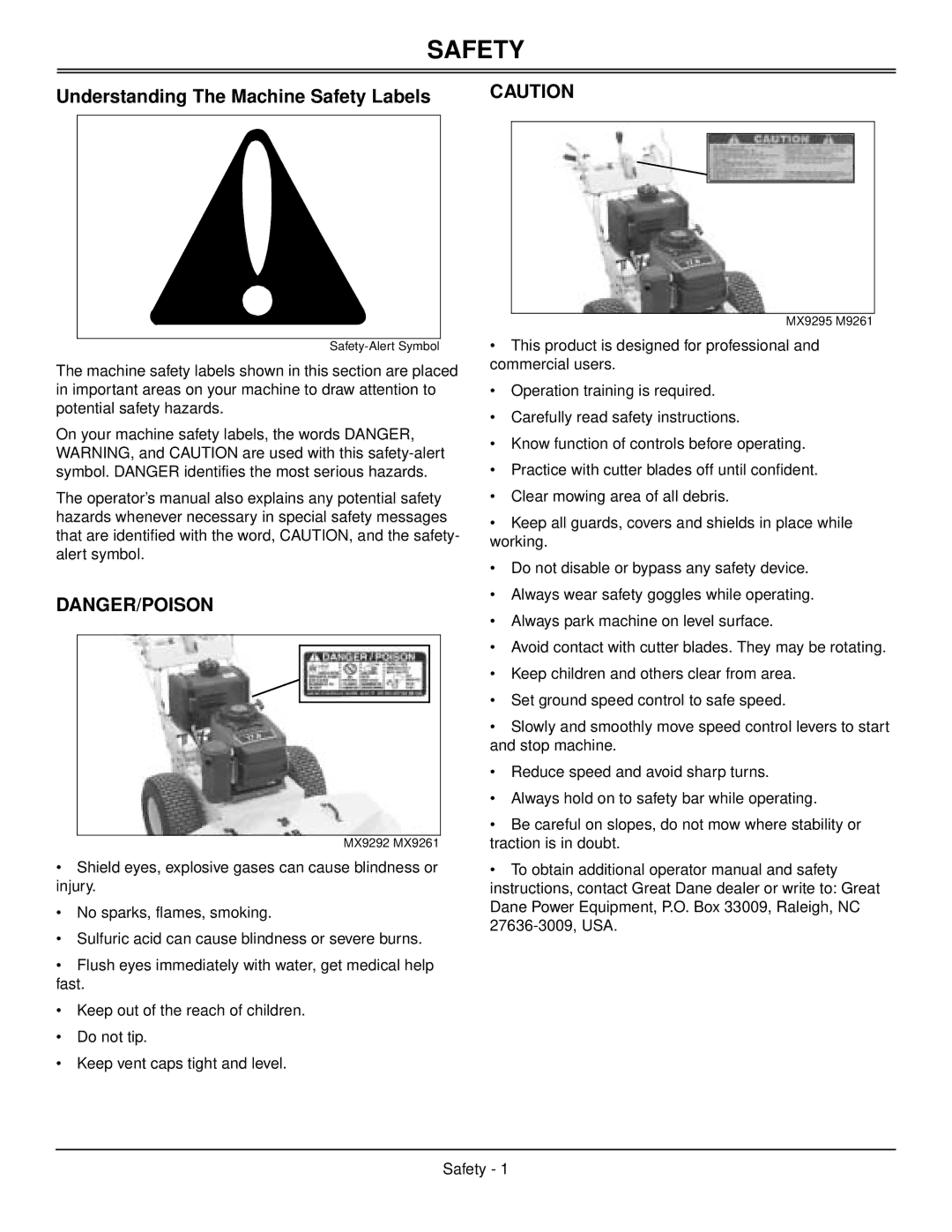 Great Dane GDB10030, GDB10025, GDB10027, GDB10028, GDB10026, GDB10029 manual Understanding The Machine Safety Labels 