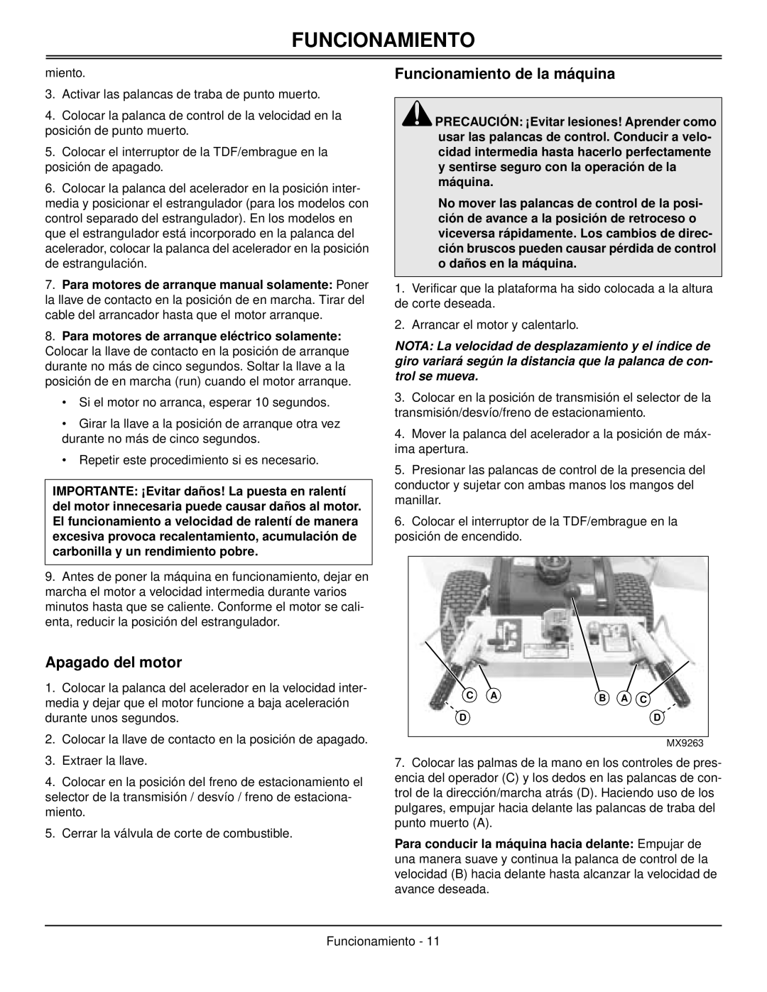 Great Dane GDB10025, GDB10027, GDB10028, GDB10026, GDB10030, GDB10029 manual Apagado del motor, Funcionamiento de la máquina 