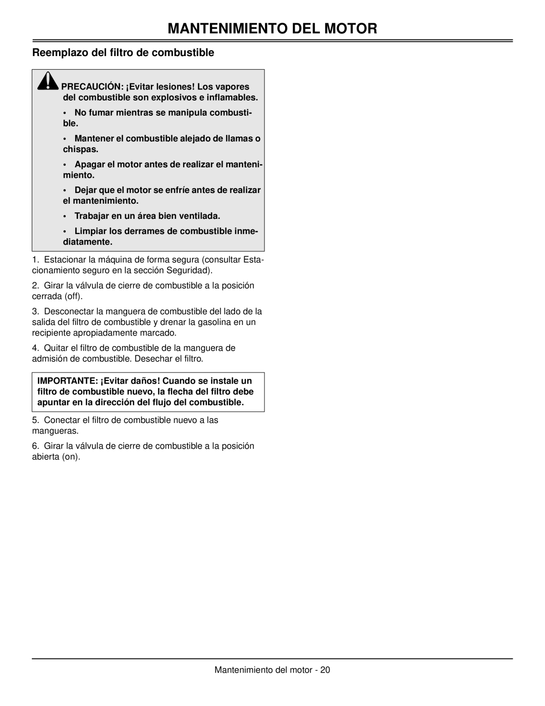 Great Dane GDB10026, GDB10025, GDB10027, GDB10028, GDB10030, GDB10029 manual Reemplazo del filtro de combustible 