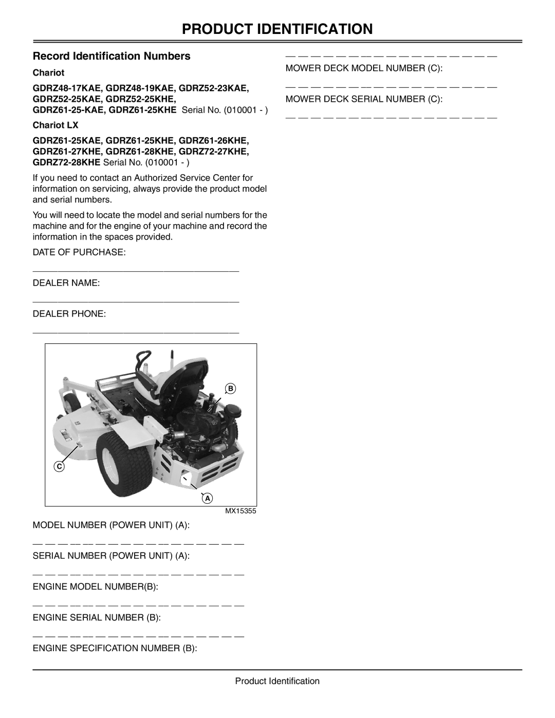 Great Dane GDRZ61-26KHE, GDRZ72-27KHE, GDRZ61-25KAE, GDRZ61-28KHE manual Product Identification, Record Identification Numbers 