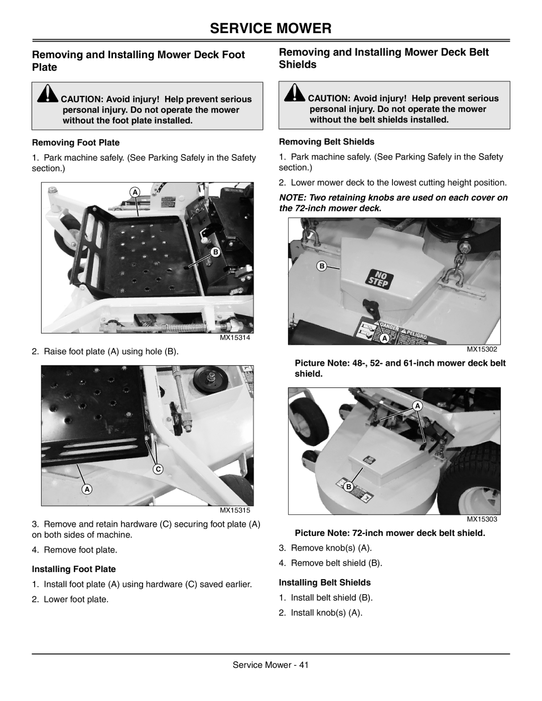 Great Dane GDRZ61-27KHE, GDRZ72-27KHE, GDRZ61-25KAE manual Service Mower, Removing and Installing Mower Deck Foot Plate 