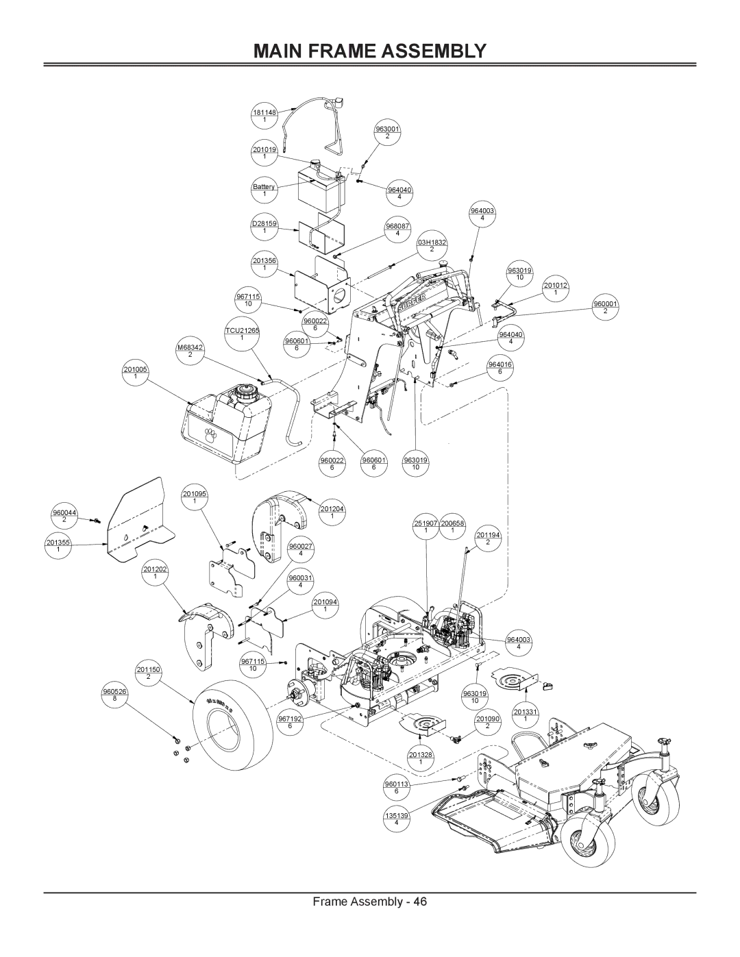 Great Dane GSRKA1934S manual Main Frame Assembly 