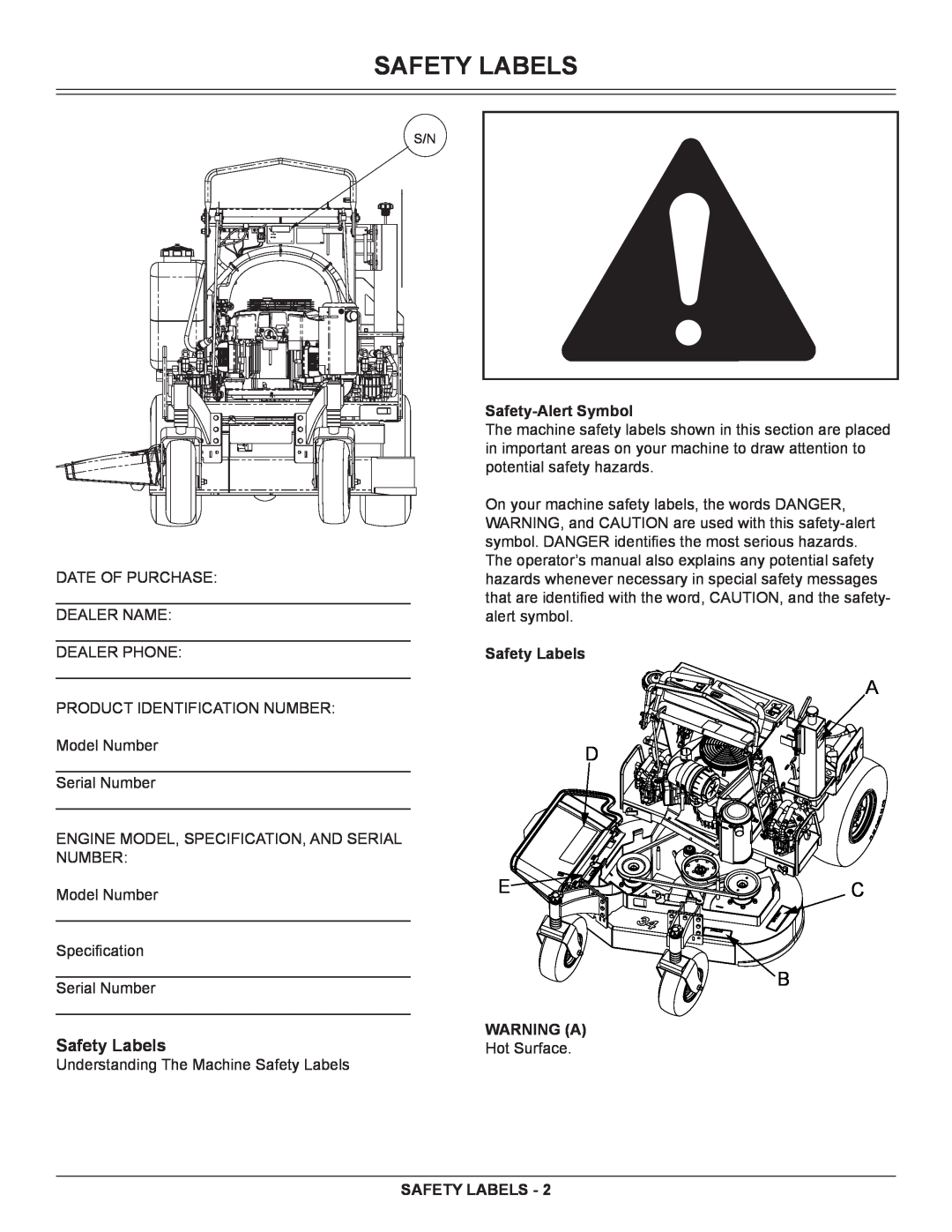 Great Dane GSRKA1934S manual Safety Labels, Safety-Alert Symbol, Warning A 