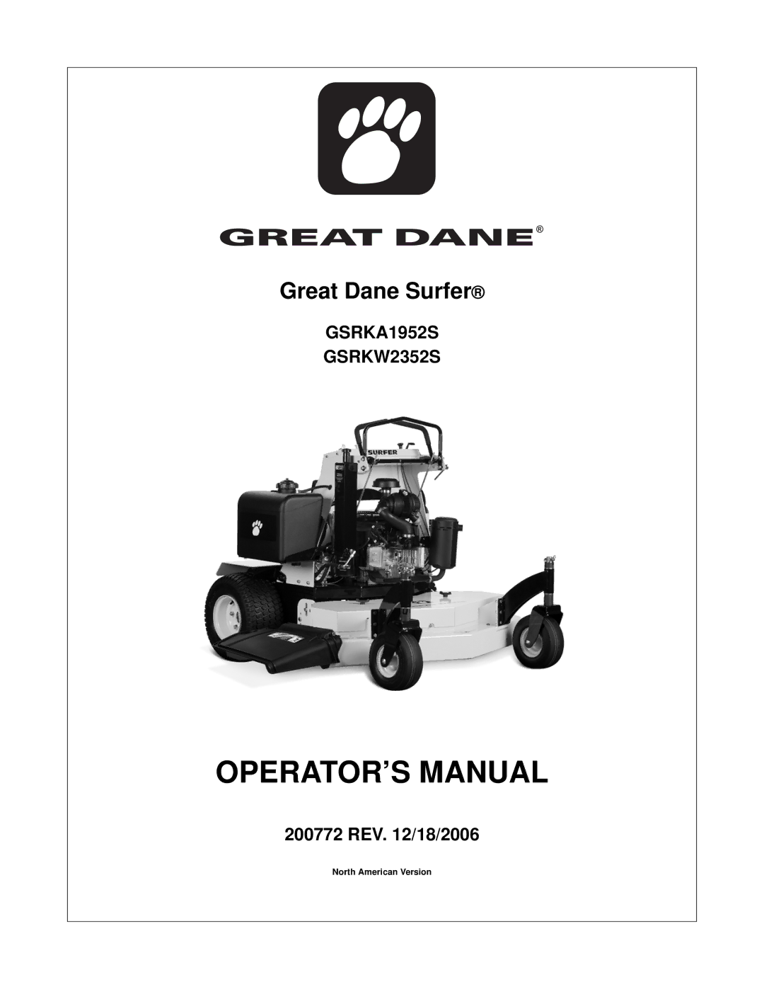 Great Dane GSRKW2352S, GSRKA1952S manual OPERATOR’S Manual 