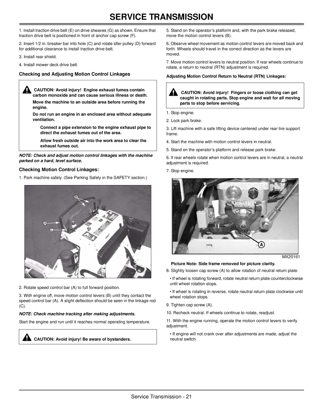 Great Dane GSRKW2352S, GSRKA1952S manual Checking and Adjusting Motion Control Linkages, Checking Motion Control Linkages 