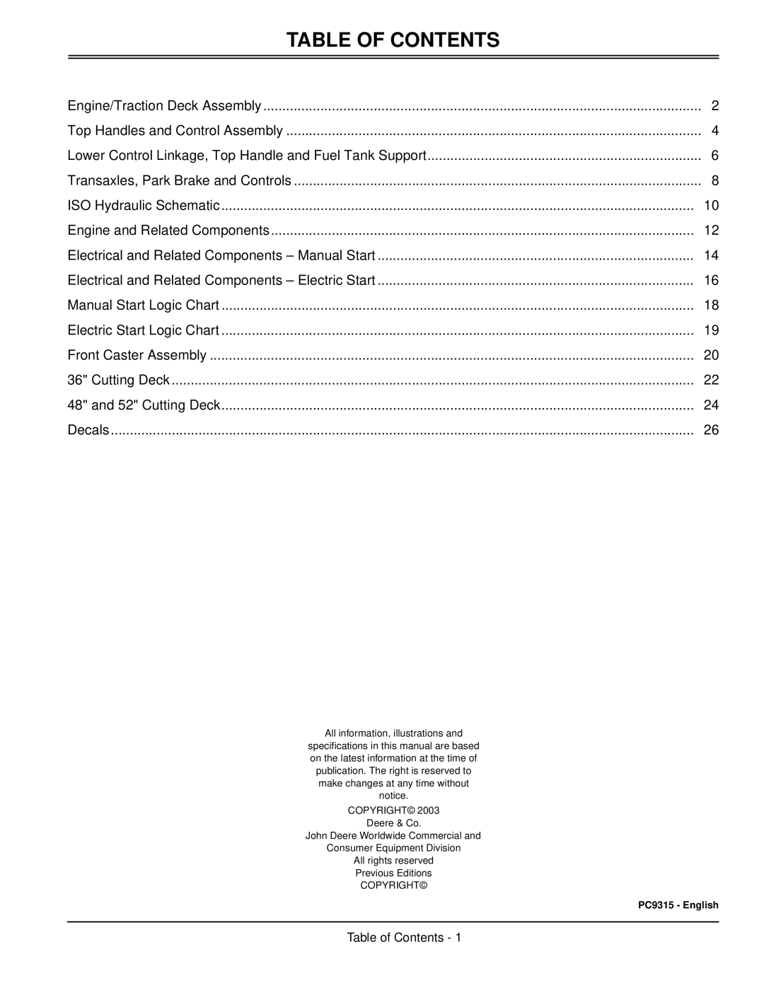 Great Dane TCHR48-15KA, TCHR52-17KA, TCHR48-17KA, TCHE52-17KAE, TCHE48-17KA, TCHR36-15KA technical manual Table of Contents 