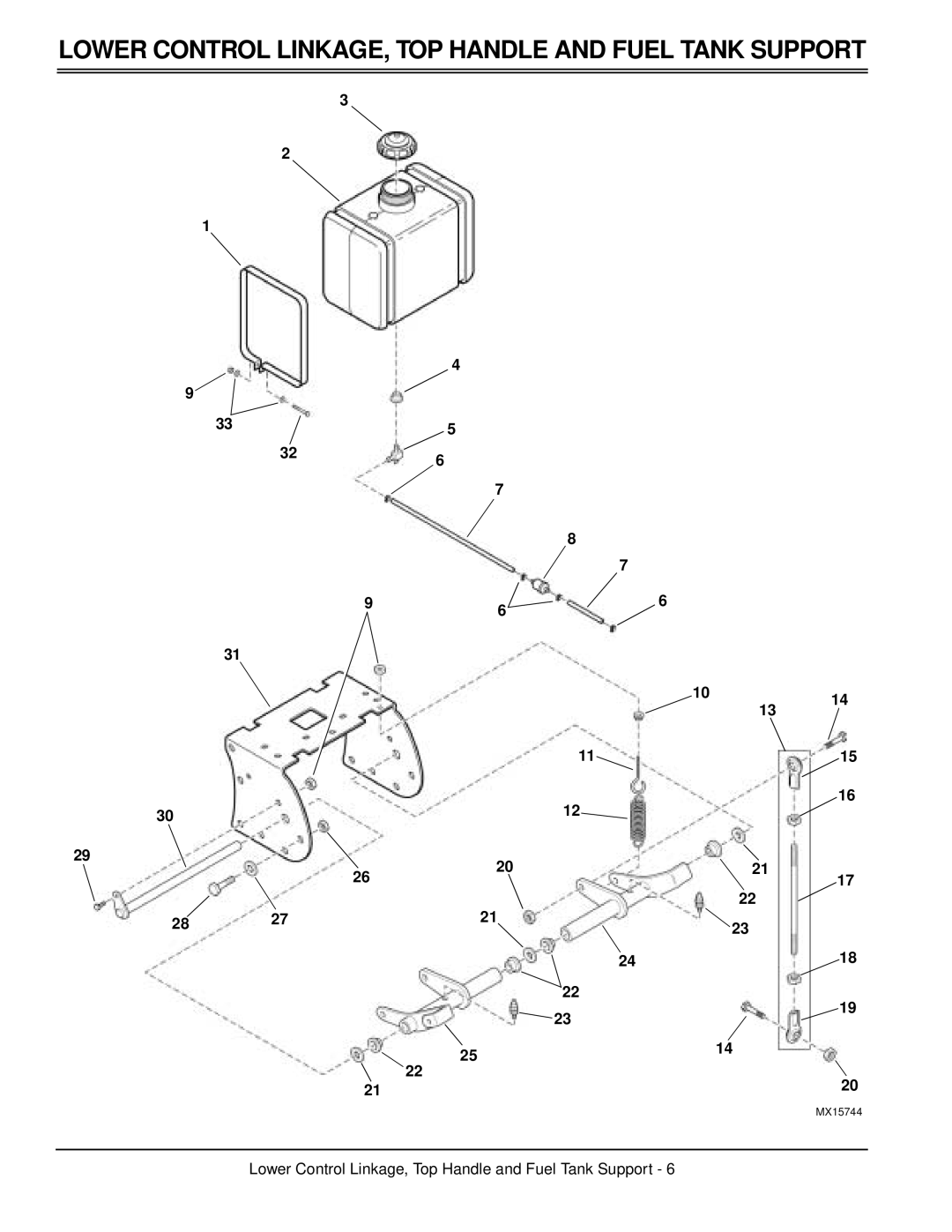 Great Dane TCHE52-17KAE, TCHR52-17KA, TCHR48-17KA, TCHR48-15KA Lower Control LINKAGE, TOP Handle and Fuel Tank Support 