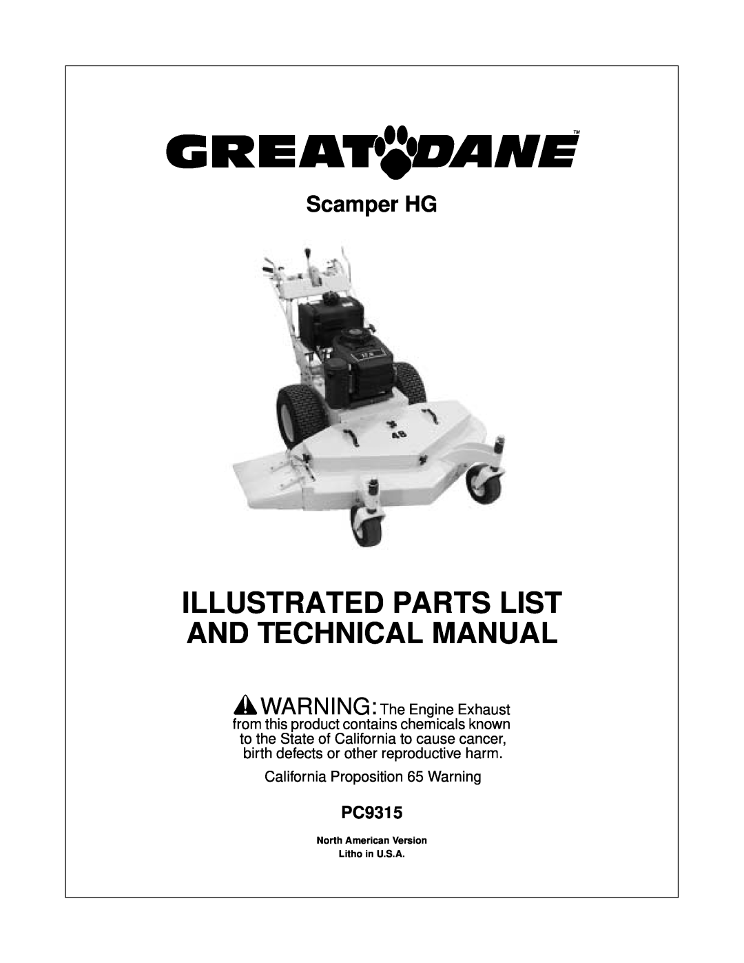 Great Dane TCHR48-17KA, TCHR52-17KA technical manual Illustrated Parts List And Technical Manual, Scamper HG, PC9315 