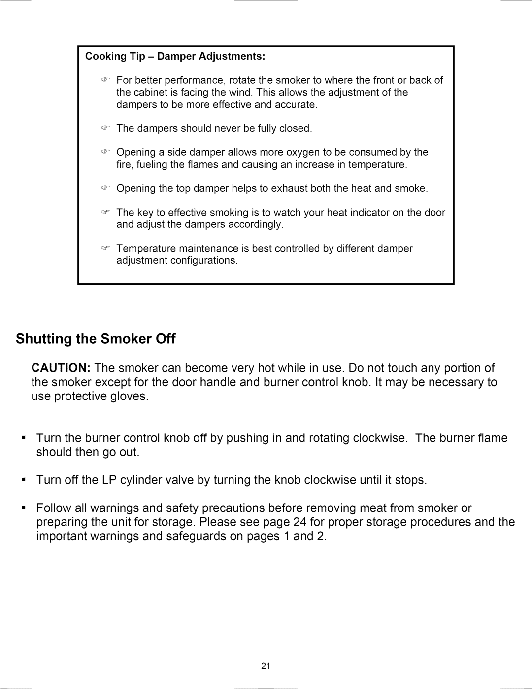 Great Outdoors 3600G manual Shutting the Smoker Off, Cooking Tip Damper Adjustments 