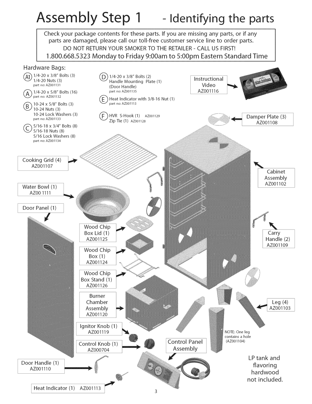 Great Outdoors 3600G manual Assembly -Identifying the parts 