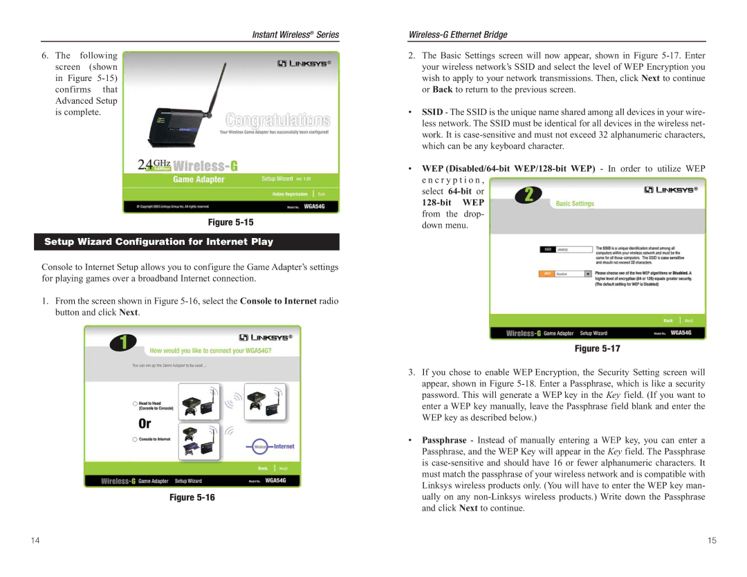 Green House WGA54G manual Setup Wizard Configuration for Internet Play, Bit WEP 