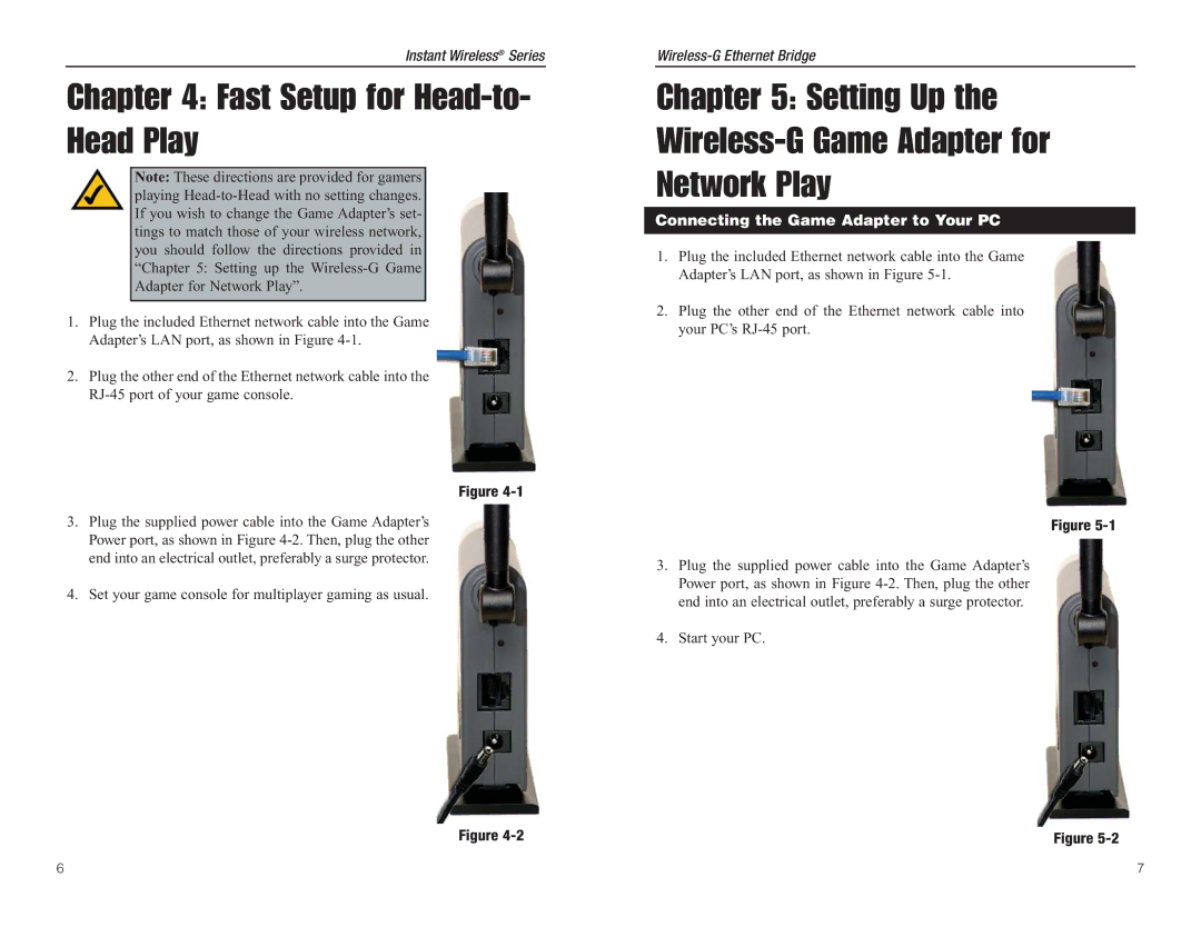 Green House WGA54G manual Fast Setup for Head-to- Head Play, Setting Up the Wireless-G Game Adapter for Network Play 