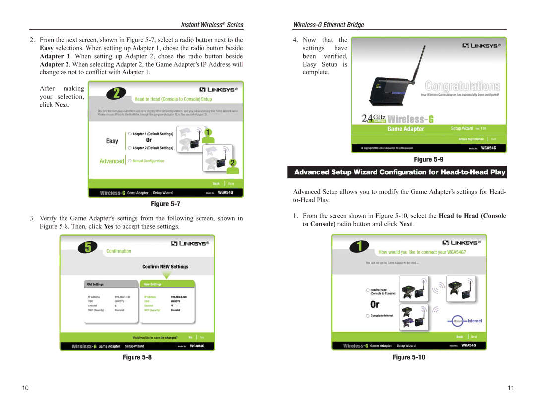 Green House WGA54G manual Advanced Setup Wizard Configuration for Head-to-Head Play 