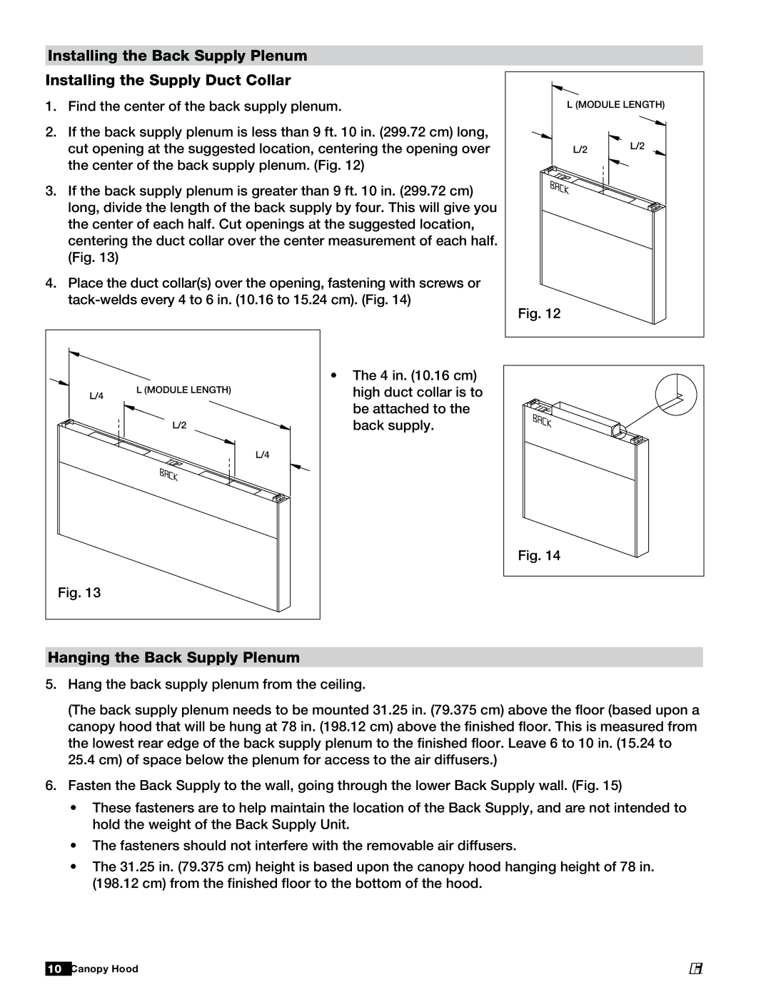 Greenheck Fan 452413 manual Hanging the Back Supply Plenum 