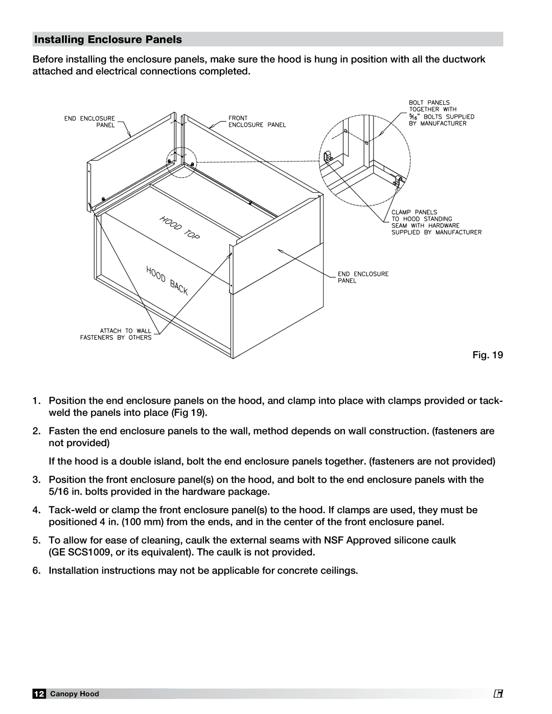 Greenheck Fan 452413 manual Installing Enclosure Panels 