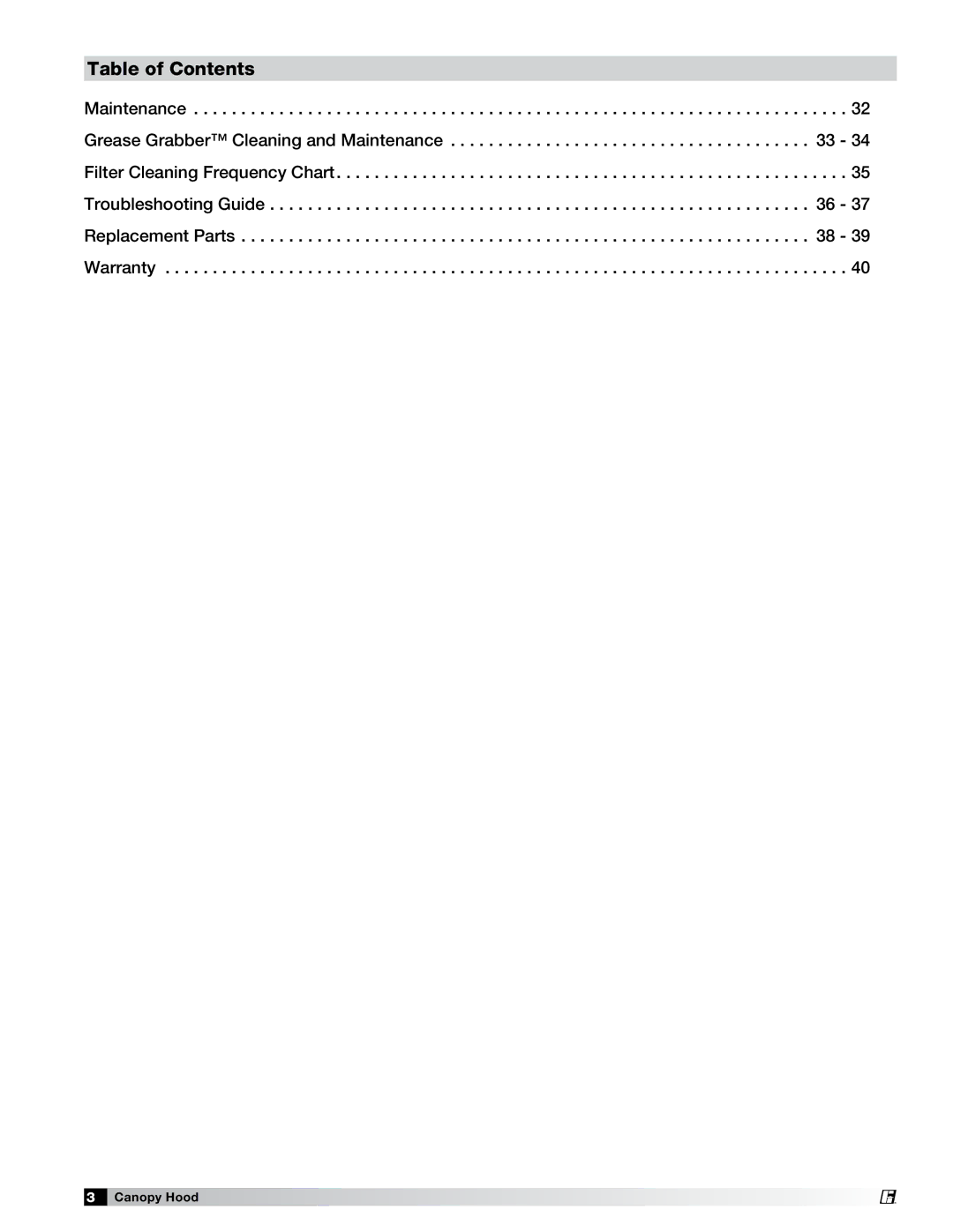 Greenheck Fan 452413 manual Table of Contents 