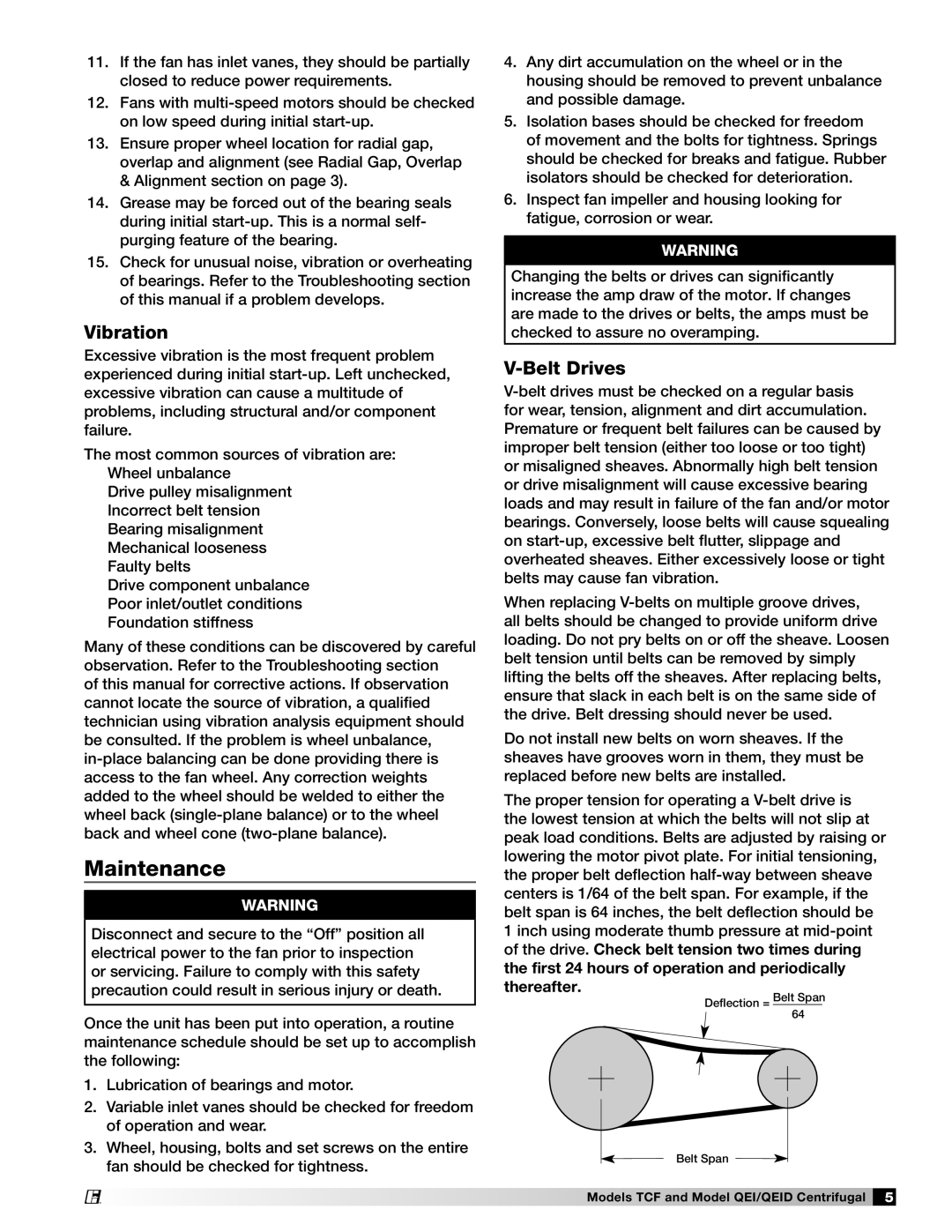 Greenheck Fan 459968 manual Maintenance, Vibration, Belt Drives 