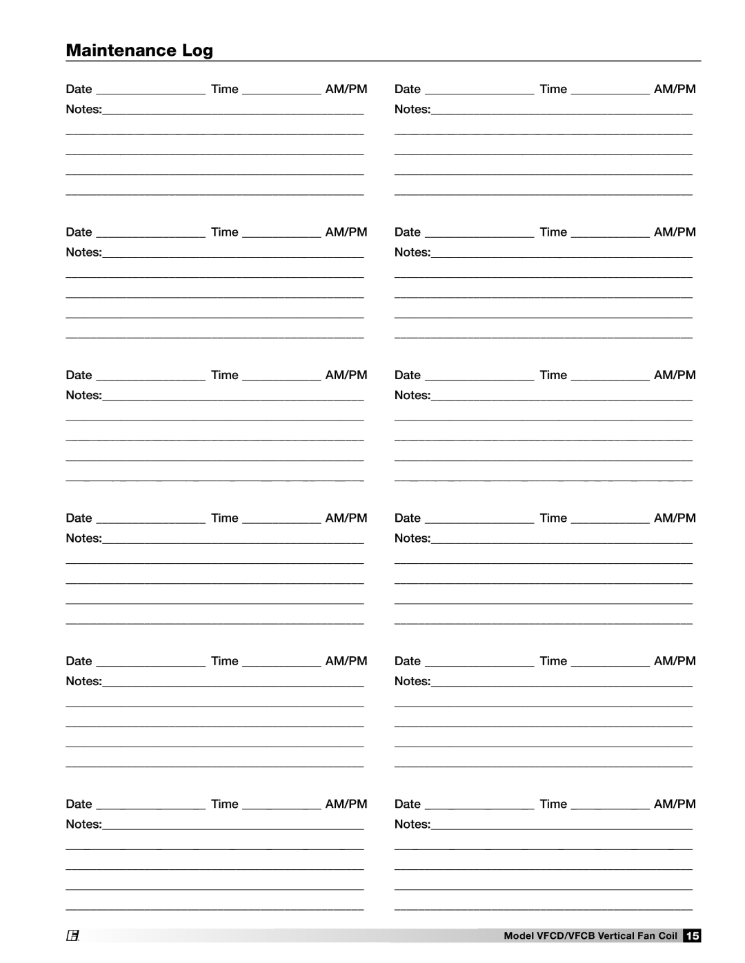 Greenheck Fan 464696 manual Maintenance Log 