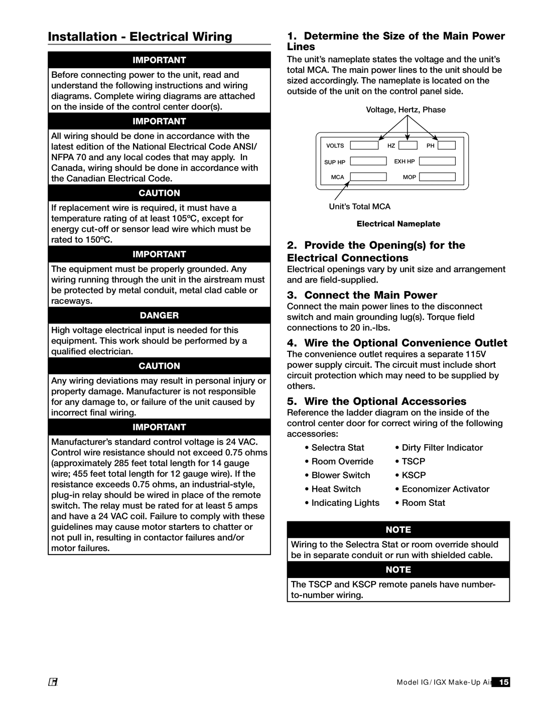 Greenheck Fan 470656 manual Installation Electrical Wiring 