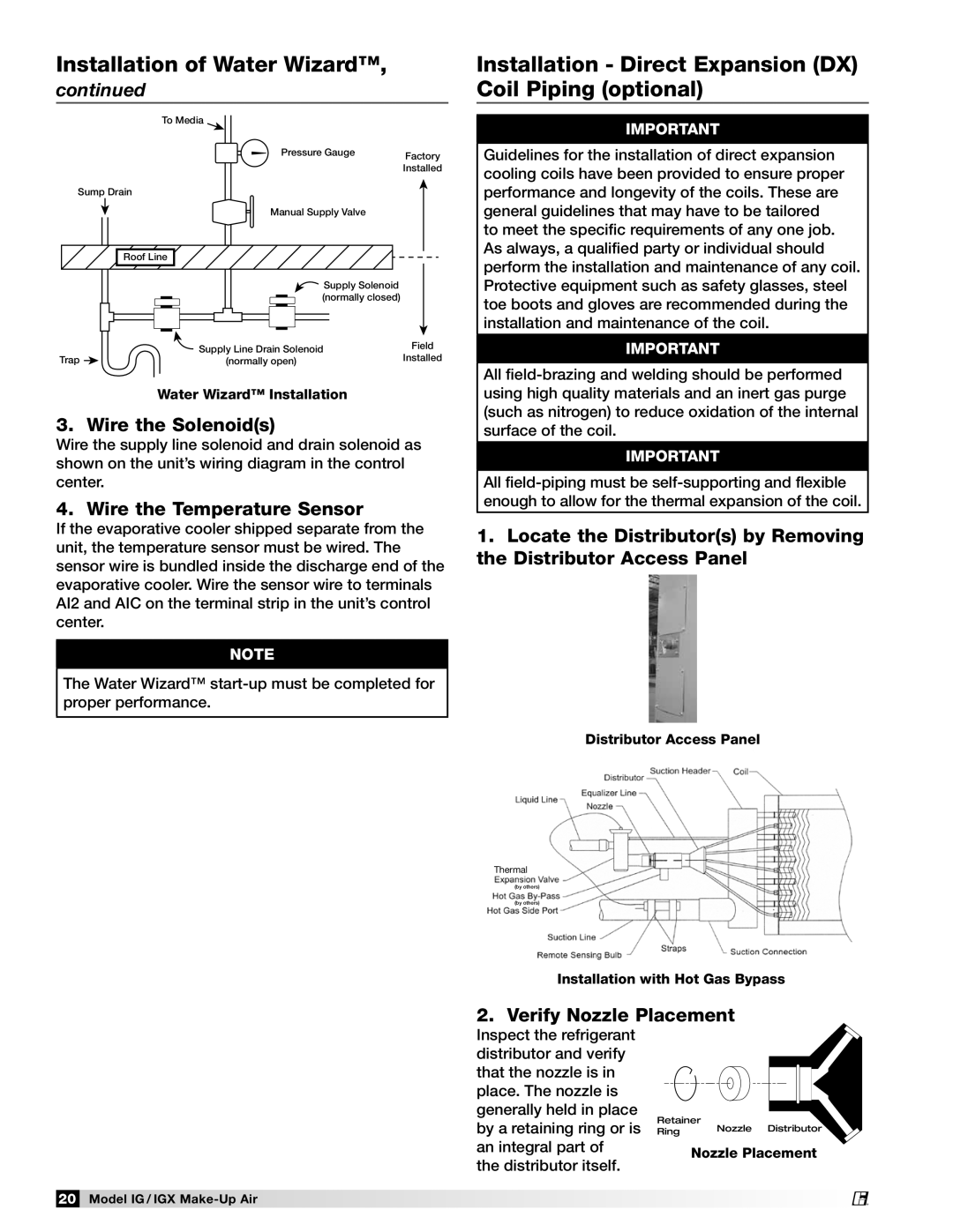 Greenheck Fan 470656 manual Installation of Water Wizard, Installation Direct Expansion DX Coil Piping optional 