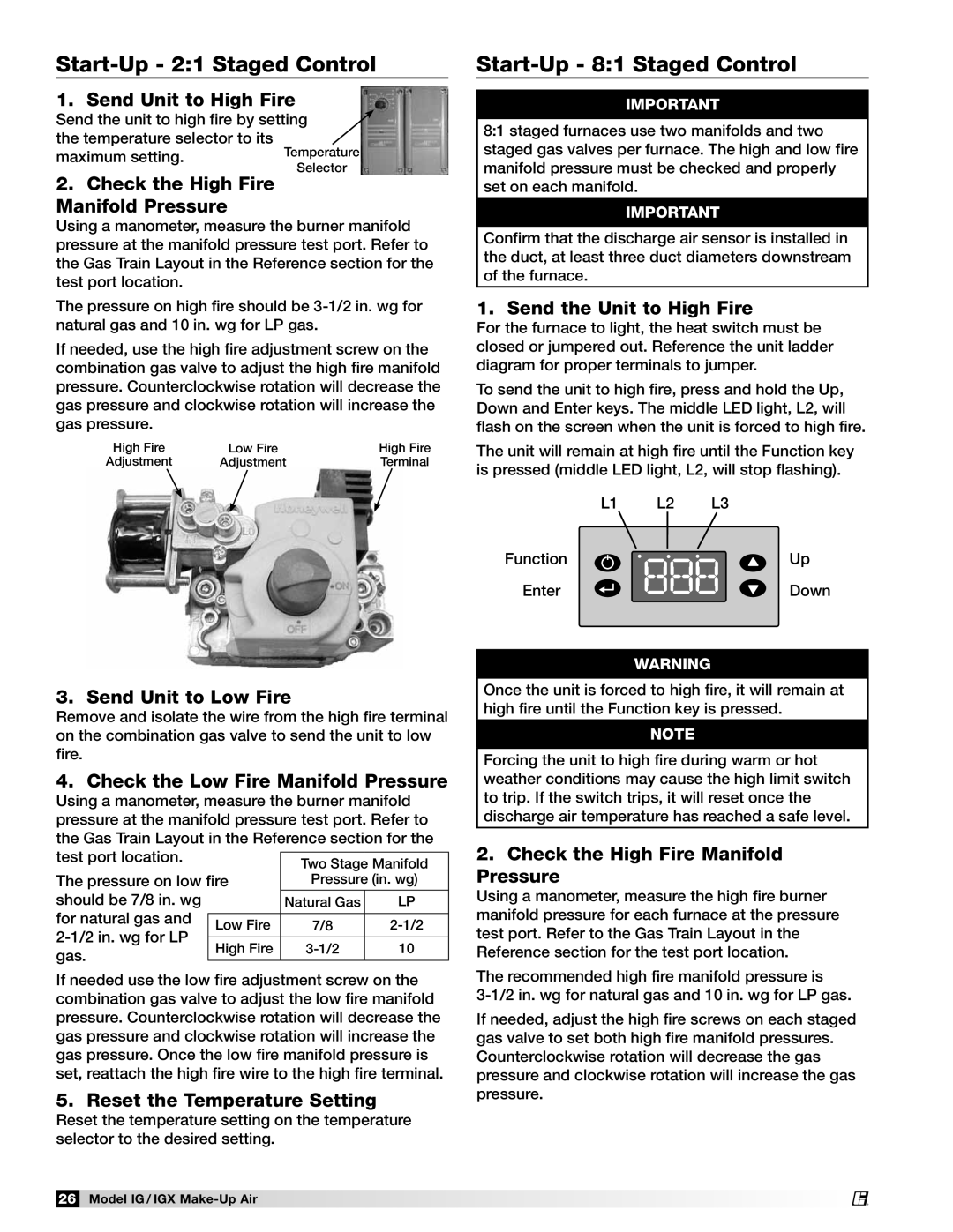 Greenheck Fan 470656 manual Start-Up 21 Staged Control, Start-Up 81 Staged Control, Send Unit to Low Fire 