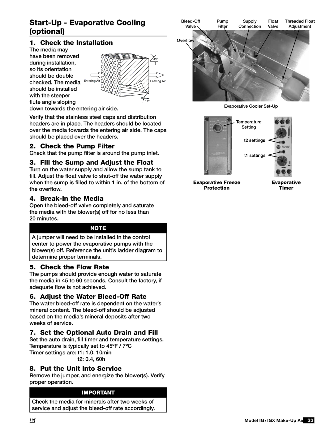 Greenheck Fan 470656 manual Start-Up Evaporative Cooling optional 