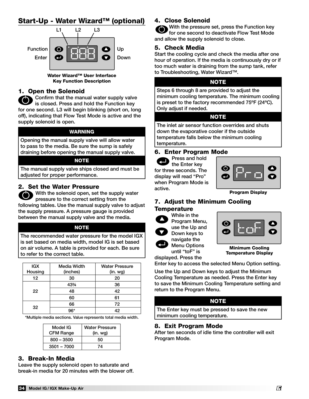 Greenheck Fan 470656 manual Start-Up Water Wizard optional 