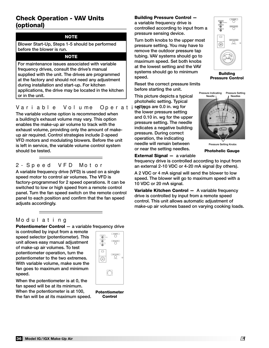 Greenheck Fan 470656 manual Check Operation VAV Units optional, Building Pressure Control, External Signal a variable 