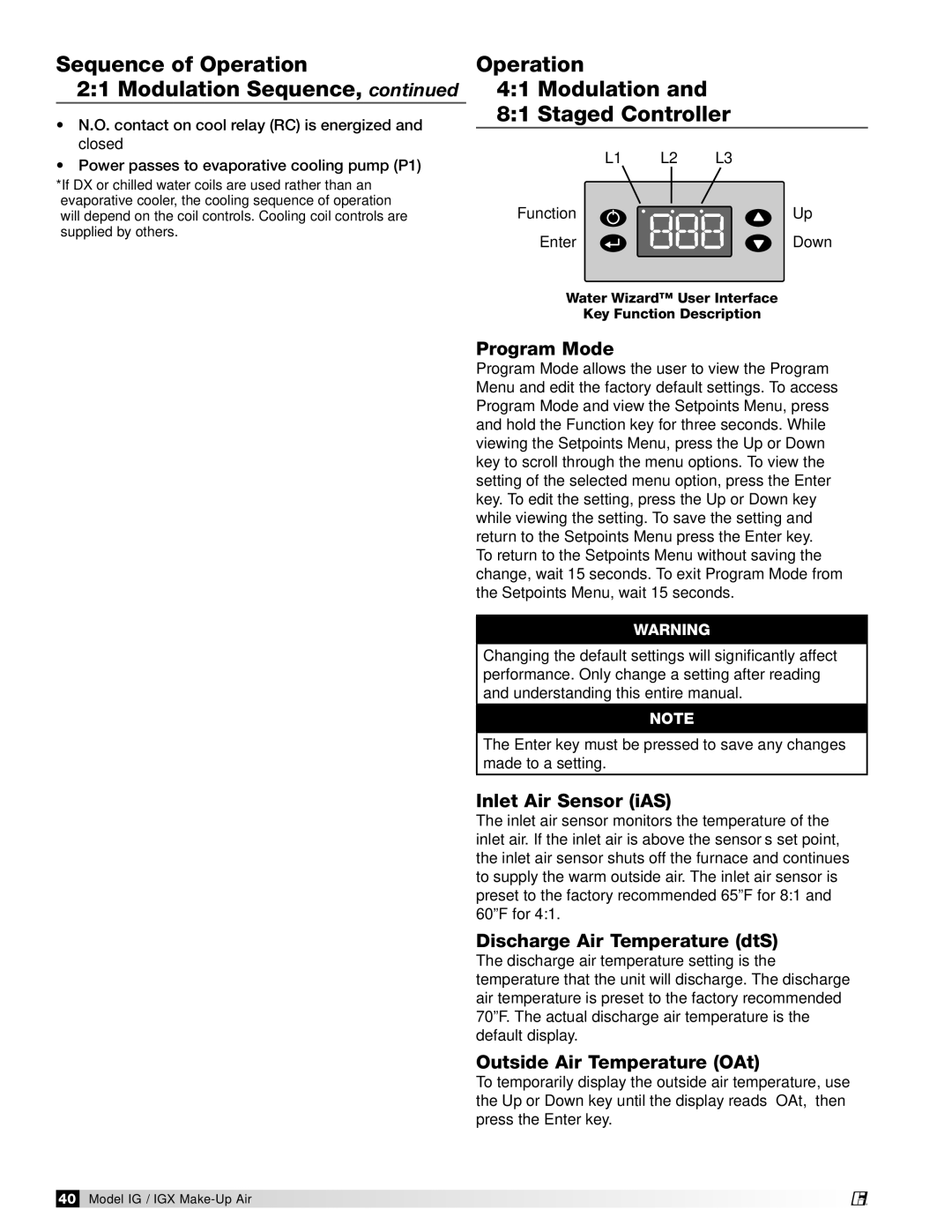 Greenheck Fan 470656 manual Sequence of Operation Modulation Sequence, Operation Modulation Staged Controller 