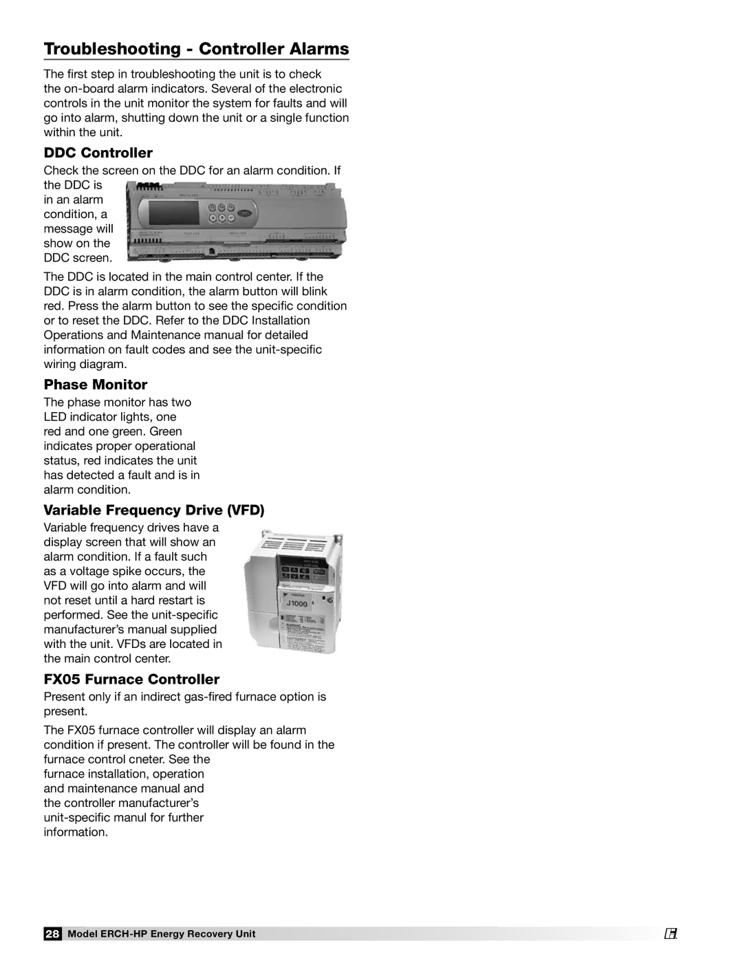 Greenheck Fan 473501 manual Troubleshooting Controller Alarms, DDC Controller, FX05 Furnace Controller 