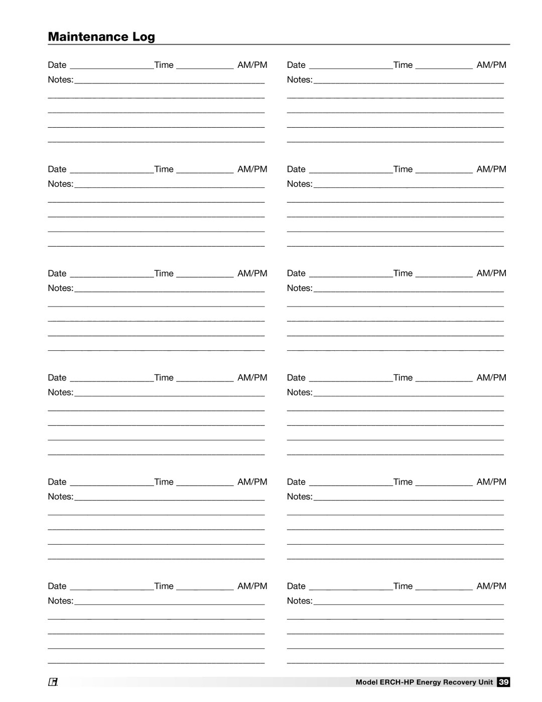 Greenheck Fan 473501 manual Maintenance Log 