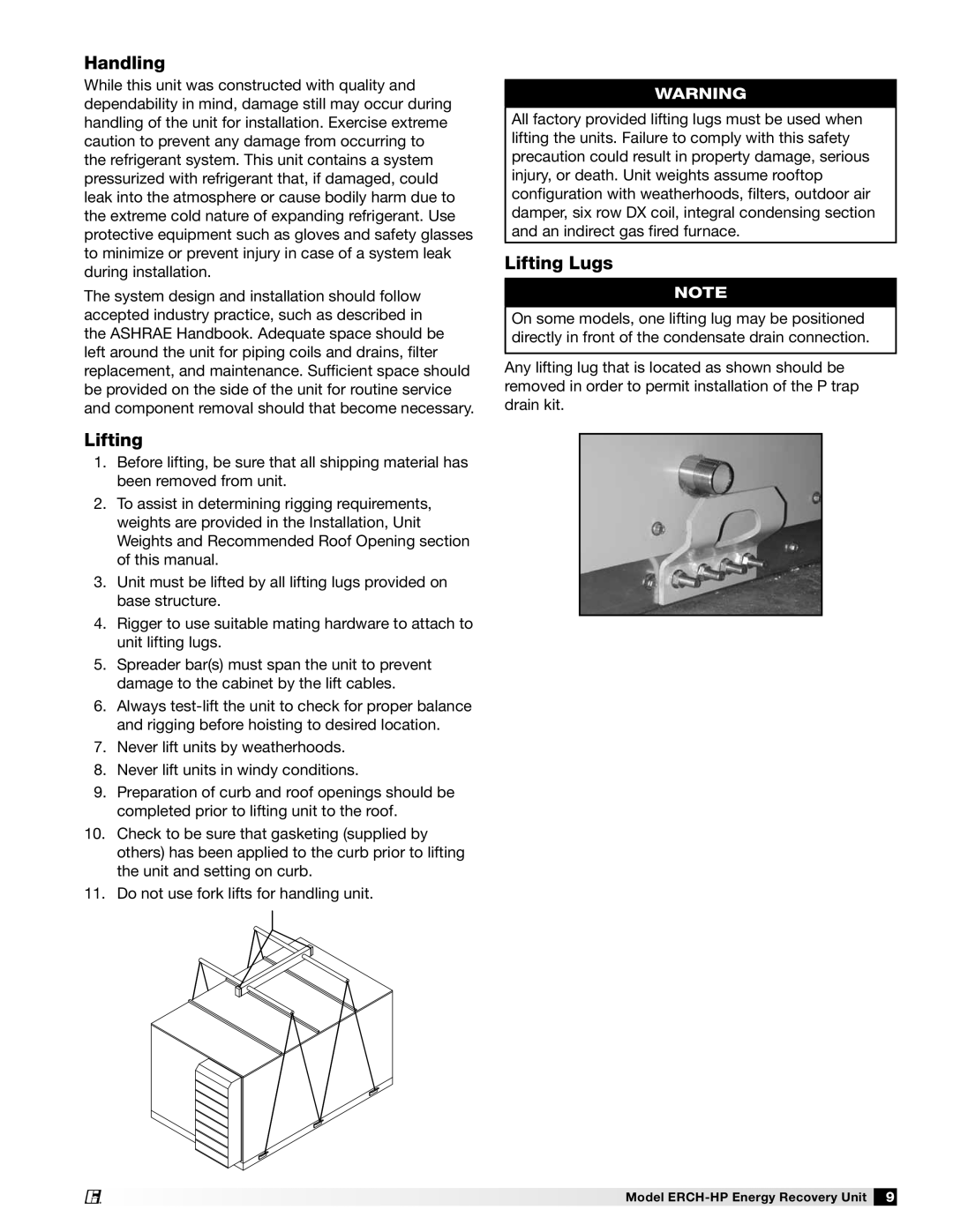 Greenheck Fan 473501 manual Lifting Lugs 