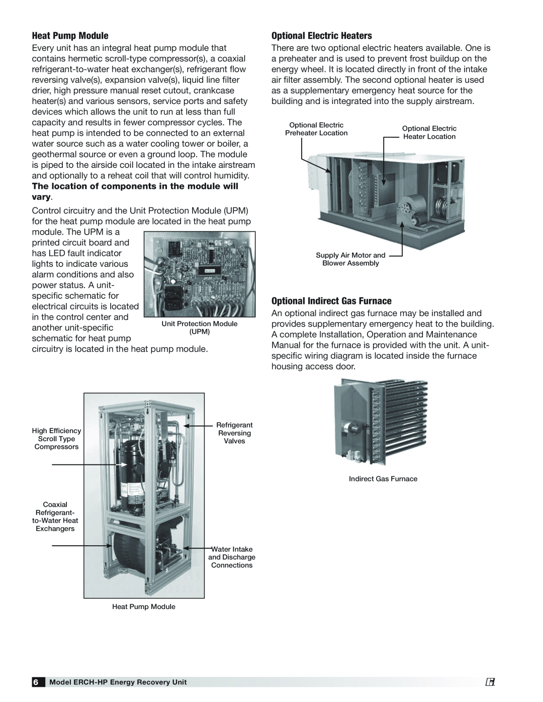 Greenheck Fan 473501 manual Heat Pump Module, Optional Electric Heaters, Optional Indirect Gas Furnace 