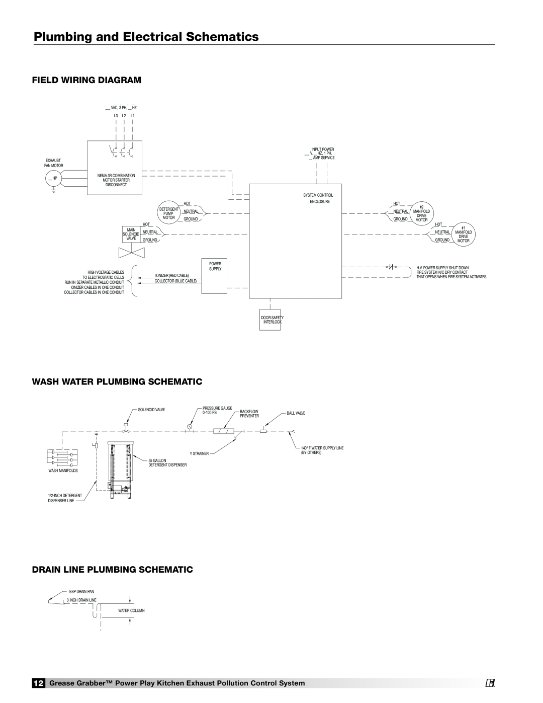 Greenheck Fan 474754 Plumbing and Electrical Schematics, Field Wiring Diagram, Wash Water Plumbing Schematic 